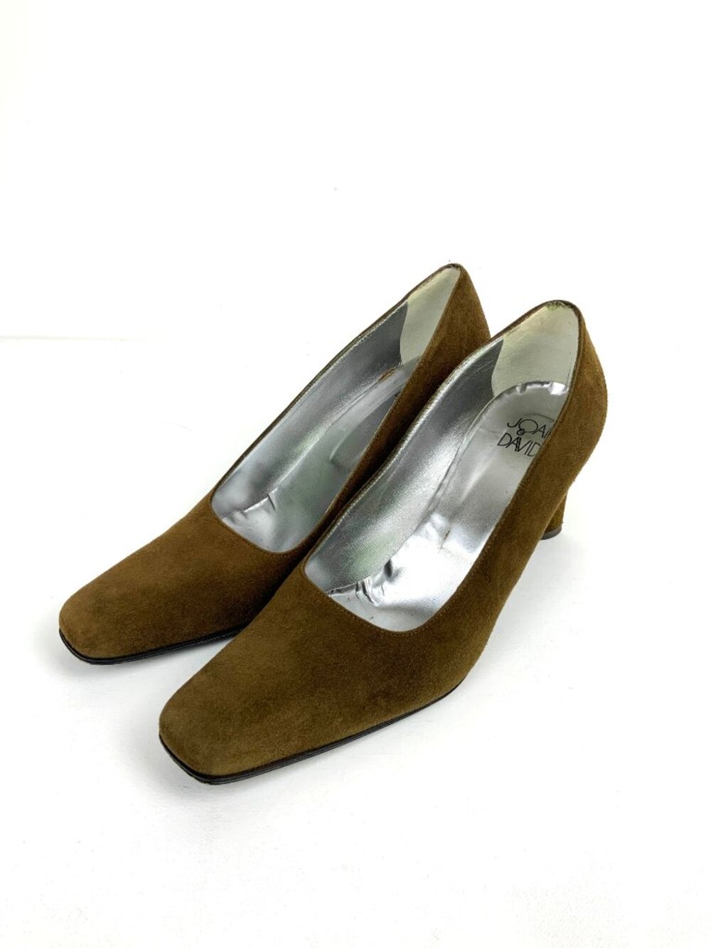Vintage Joan & David Square-Toe Pumps Olive Green Suede Leather Sz 9.5 M - Picture 4 of 16